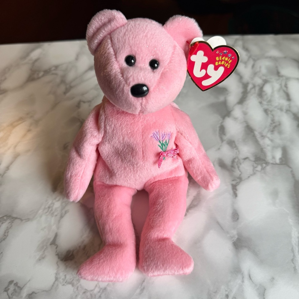 Vintage Original TY Beanie Babies MUM 8” Pink Sparkly Bear 2001